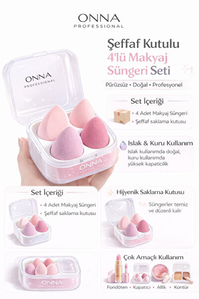 Sibelon Şeffaf Kutulu Makyaj Süngeri 1 Kutu - 4 Adet Sünger