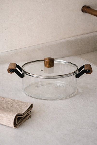 Bohemian Aura Acacia Handle Glass Pot – Heat Resistant