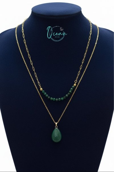 OCEANDESING Special Design Original Natural Emerald Pendant Gold Steel Necklace Heart Drop