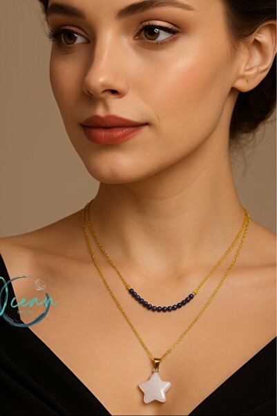 OCEANDESING تصميم خاص الأصلي الياقوت حجر الذهب الصلب سلسلة قلادة مجموعة نجمة
