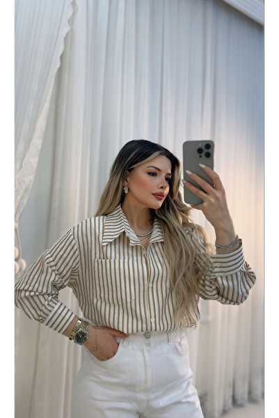 DENİZ Simli Çizgili Cepli Gömlek