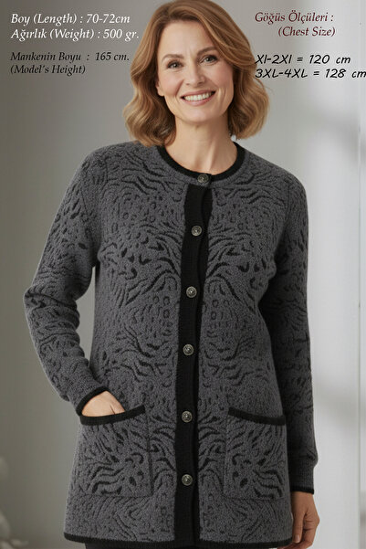 Laden سترة تريكو أنجورا نسائية كبيرة الحجم سميكة وناعمة باللون الرمادي للأمهات