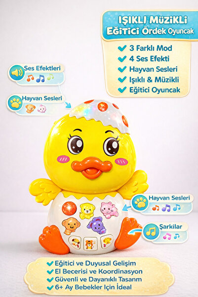 YILDIRIM OYUNCAK Işıklı ve Müzikli Ördek Bebek Piyanosu-Hayvan Sesi Melodi ve...