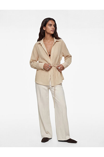 Koton Cămașă din viscoză cu mânecă lungă și detaliu de legare laterală cu dou...