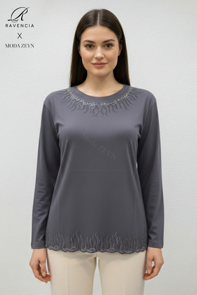 Ravencia Bluză din bumbac pieptănat pentru femei de vârstă mijlocie și peste,...