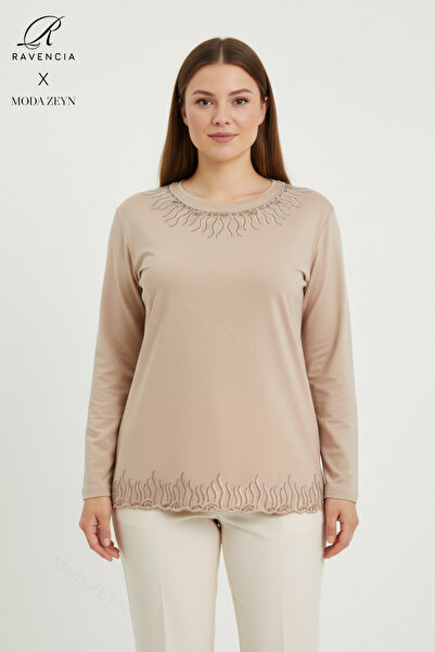 Ravencia Women's Middle Age and Above Drop Patterned Collar Skirt with Stones...