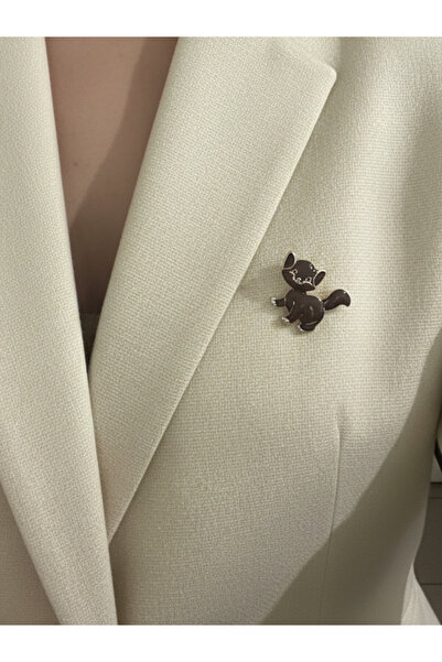 modamira Kedi Broş - Kahverengi -En: 3,5 cm / Boy: 3 cm