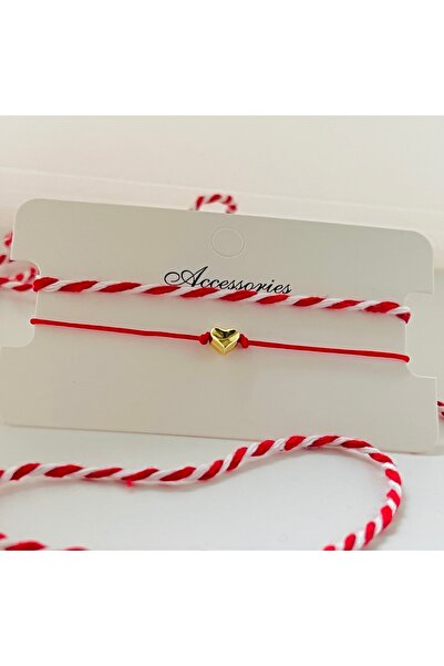 KOALA COMPANY 5 ADET KARTLI KALP FİGÜRLÜ KIRMIZI İP BİLEKLİK+MARTENİÇKA 5 KAR...