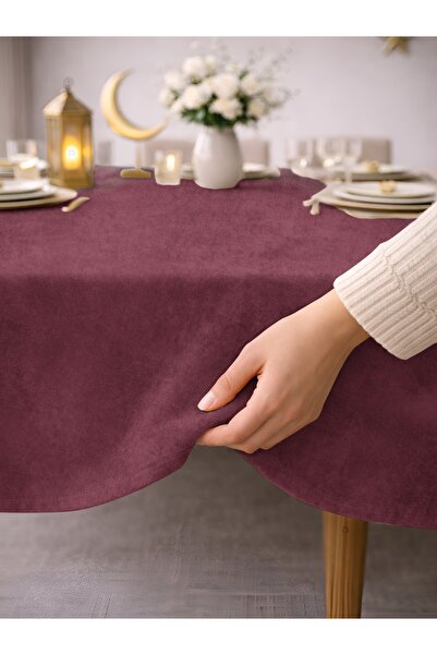 Perle Daily Series Kadife Dokulu Gül Kurusu Rengi Masa Örtüsü