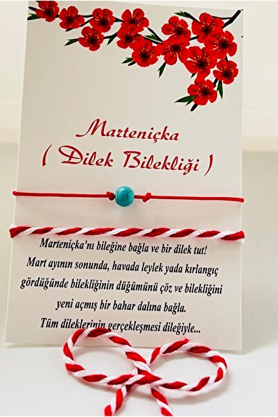 KOALA COMPANY 10 ADET KARTLI FİRUZE TAŞI FİGÜRLÜ KIRMIZI İP VE MARTENİÇKA BİL...