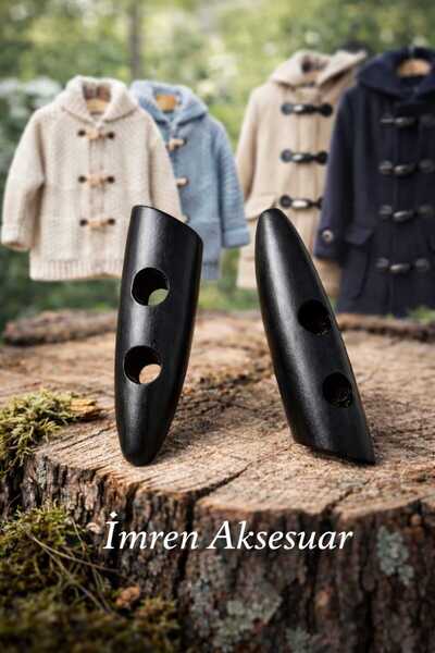 İMREN AKSESUAR 5 cm Black Wooden Shepherd Button - 1 Pack of 8 Pieces