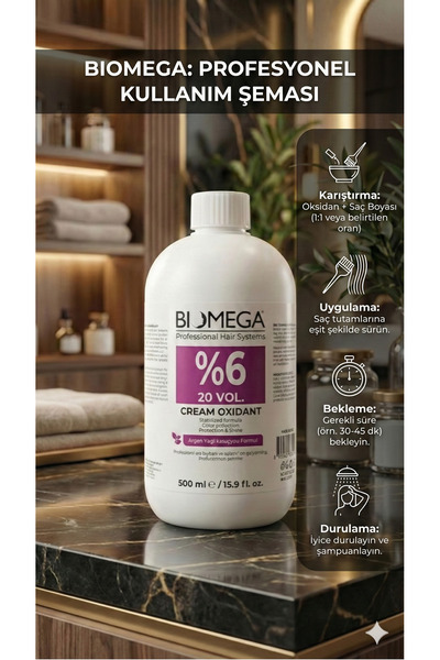 BIOMEGA %6 20 Volüm Oksidan 500 ml – Arganlı Oksidasyon Kremi (Tüm Saç Boyala...