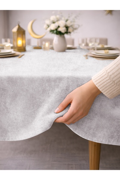 Perle Daily Series Kadife Dokulu Beyaz Masa Örtüsü