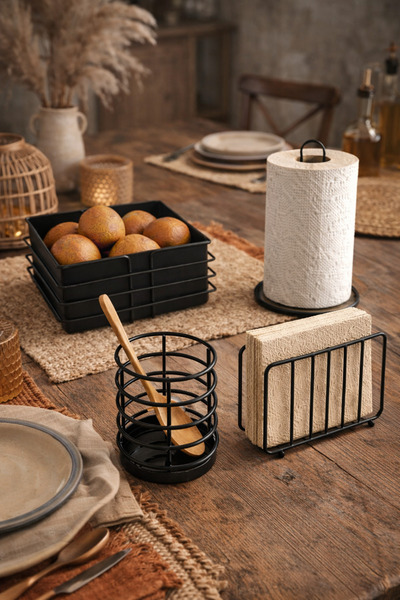KARTEYA Service Presentation Set and Bread Dish Set Napkin Holder Roll Towel ...