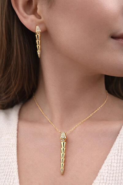 FERRO Sarı Çelik Kadın Küpe ve Kolye Set FRJW10007A-B 2 Yıl Garantili Hediye ...