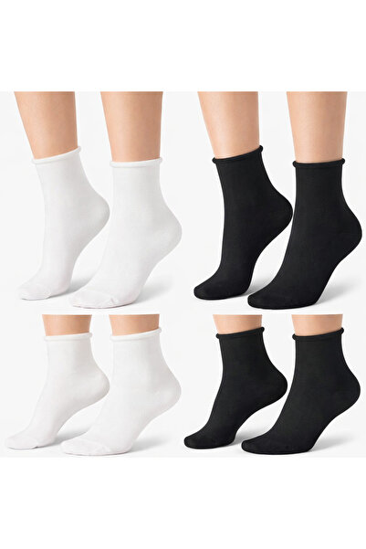 ZvM 4-пакет ролкови чорапи без чорапи за жени, черно-бели чорапи