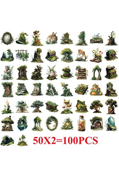 Choice مجموعة ملصقات كرتونية لغابة خضراء، 100 قطعة أو 50/100 قطعة، مقاومة للم...