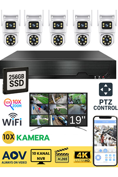 SONREİR O-KM VISION 10 Kameralı WİFİ Güvenlik Kamerası Seti 19'' Monitör NVR ...