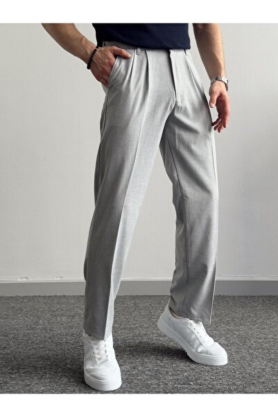 HAVANO Men's Gray Baggy Fit Fabric Trousers Daily Stylish Casual