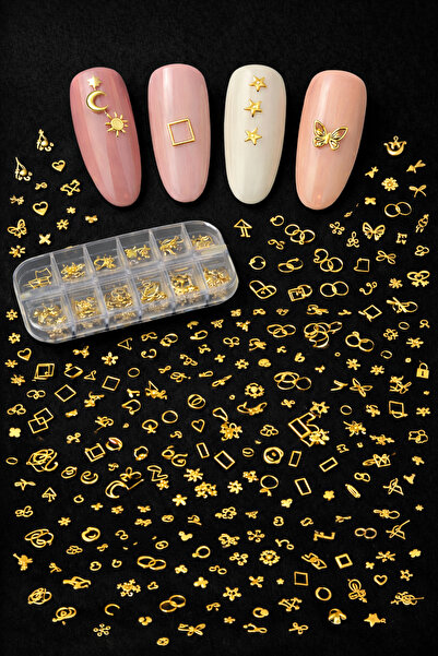 Sibelon Nail Art Dizayn Charm Seti | Altın Renk Minimal Tırnak Süsü | 1 Paket