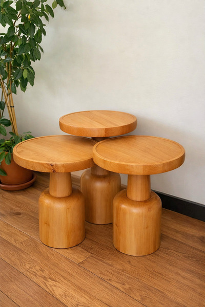 IHLAMUR WOOD DESİGN Oluklu Mantar Sehpa