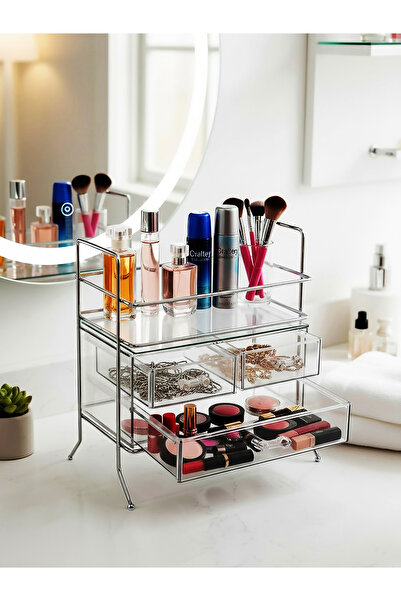 EVSTYLE ТРИЯРУСНА ДУМОВКА З ДЗЕРКАЛОМ І ОРГАНІЗАТОР ДЛЯ МАКІЯЖУ - КОЗМЕТИЧНИЙ...