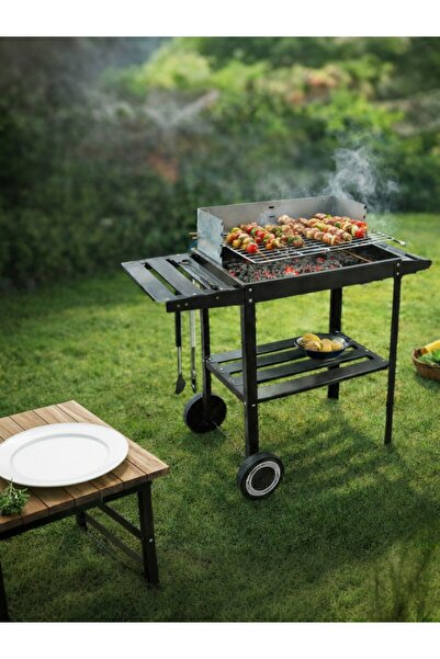 Padilon Pratik Kömürlü Mangal Rüzgar korumalı Barbekü-Yan ve orta Raflı Teker...