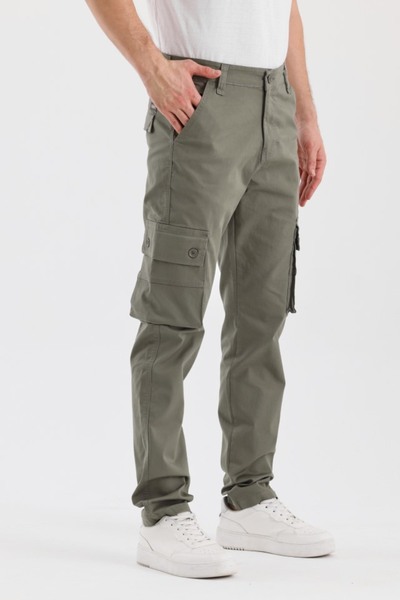 DeepSEA Мъжки панталони от габардин в цвят аква зелено с широка кройка – спор...