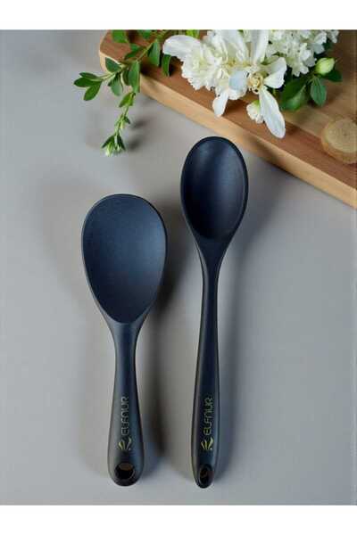 elfnur Sert Uçlu Isıya Dayanıklı Yanmaz Yapışmaz Silikon Uzun Kaşık 28 Cm Kıs...