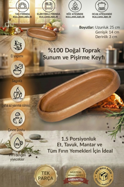 HerşeyTopraktan Toprak Güveç Kayık Orta Boy 25 Cm (1ADET)