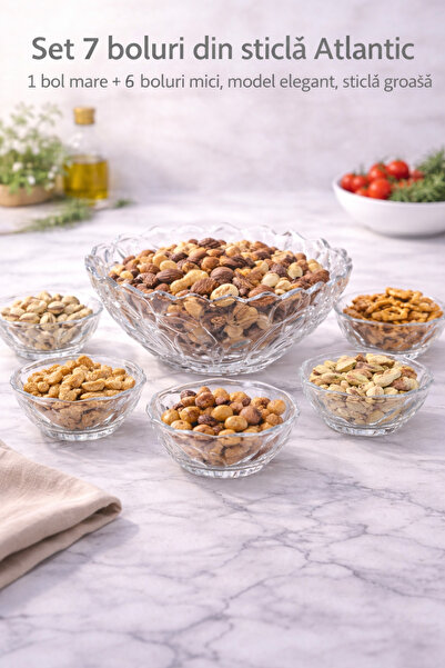 OEM Set of 7 patterned glass bowls 1 large bowl 23 cm + 6 small bowls 12 cm T...