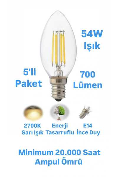 repplam 6 Watt E14 Duylu Rustik Led Ampul Sarı Işık Avize Ampulu Ince Duylu M...