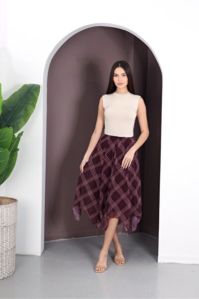 YEK&BİR FUSTA ELASTICĂ DIN șifon CU MODEL CAROȘĂ CU CĂPTĂTĂ INTERIOR