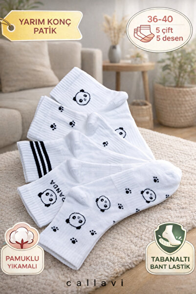 CALLAVI Yarım Konç panda Patik Penye 5 Çift