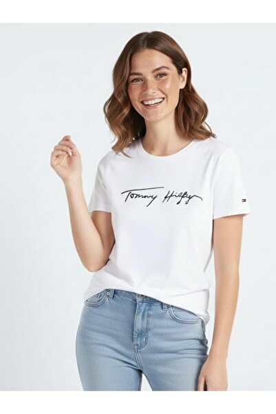 Tommy Hilfiger SIGNATURE EMBROIDERED LOGO ORGANIC COTTON WOMEN ' S T-SHIRT