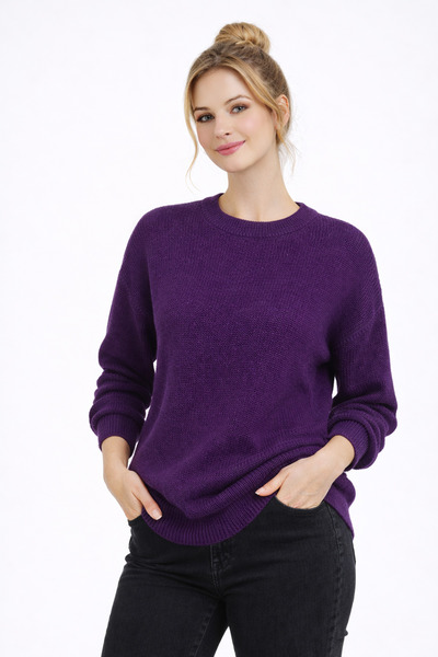 Kırlangıç Moda Mor Oversize Bisiklet Yaka Kadın Triko Kazak