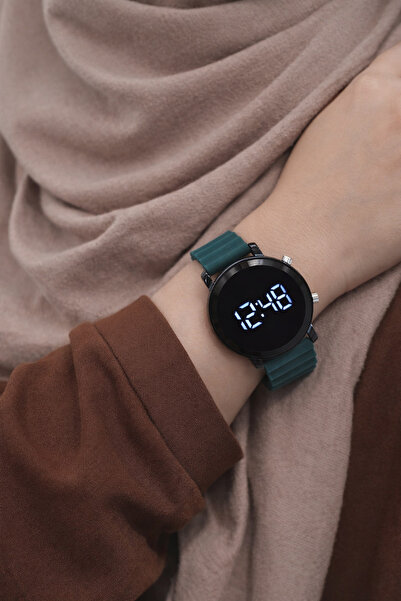 sonsuzsaat Koyu Yeşil Renk Silikon Kordonlu Tuşlu Led Unisex Kol Saati SU-905