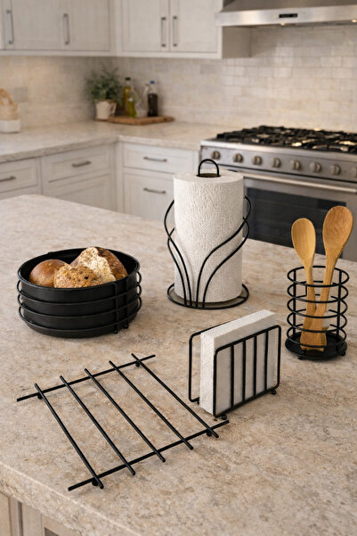 KARTEYA طقم تقديم تقديم مكون من 5 قطع، سلة خبز، حامل مناشف، حامل مناديل، حامل...