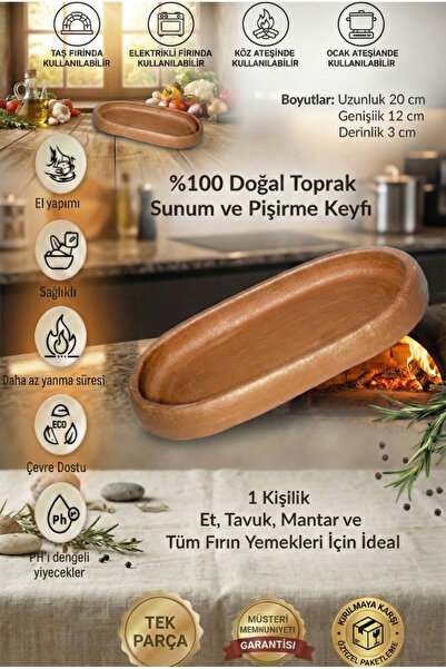 HerşeyTopraktan Toprak Güveç Kayık Küçük Boy 20 Cm (1ADET)