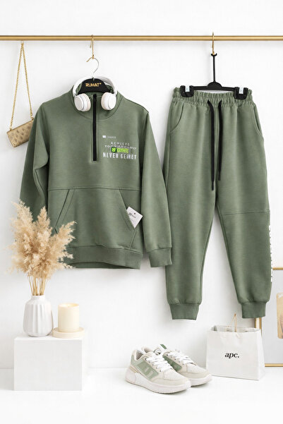 Çocukcha Dečačka zelena trenerka sa poluzatvaračem Štampano Gornji i donji deo