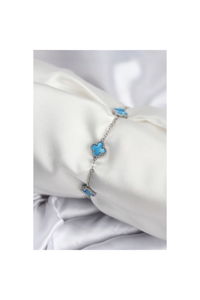 Leyaton 316L Steel Silver Color Ice Blue Baby Boy Clover Women's Bracelet - T...