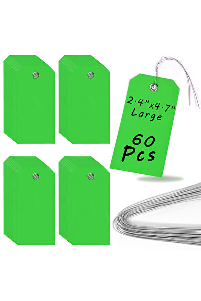 Choice Green 60Pcs Plastic Shipping Tags with Wire Waterproof Hang Tags Label...