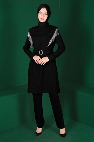 Alvina Double Pants with Stone-Set Tassel Detail Belt. Team 30288