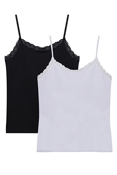 koza iç giyim Kadın 2'li Ip Askılı Dantelli - Ayar Halkalı Atlet