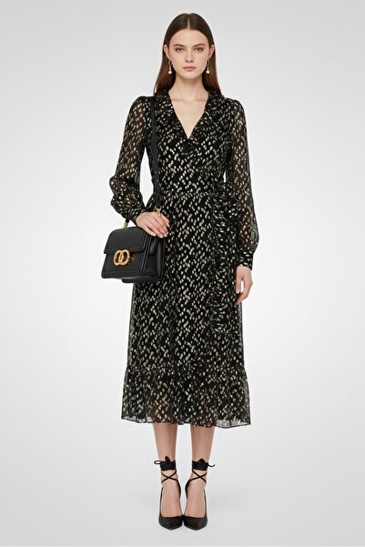 Michael Kors فستان ميدي كاجوال نسائي منقوش، أسود