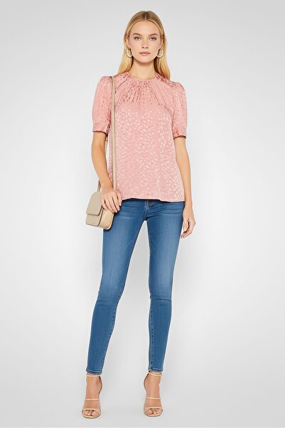 Michael Kors Women Crew Neck Short Sleeve Allover Print Top, Pink