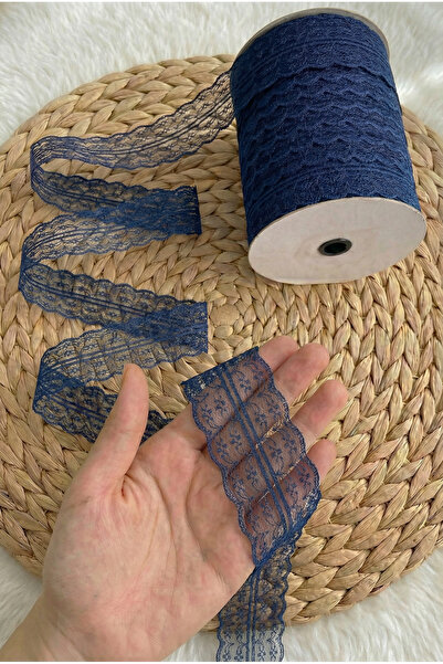 ZEYMERADE 10 Mt Çift Katlı Dantel Kurdele Lacivert Fisto, Bohça, Nişan, Çeyiz...