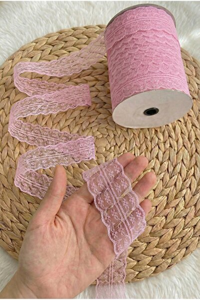 ZEYMERADE 10 Mt Çift Katlı Dantel Kurdele Bebe Pembe Fisto, Bohça, Nişan, Çey...