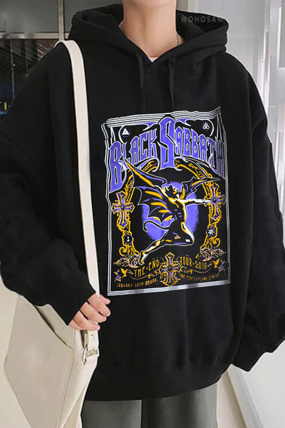 Freak Tshirt Black Sabbath печатен худи с широка кройка и поларна подплата Ро...