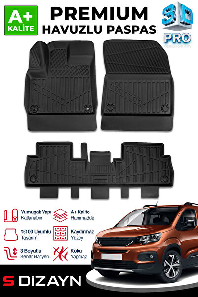 S Dizayn S-Dizayn Peugeot Rifter 3D Pro Havuzlu Paspas 2019 Üzeri A+ Kalite 3...